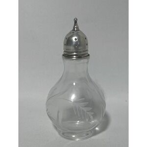 One Replacement Western Germany Salt Pepper Shaker Etched Glass Sterling Top